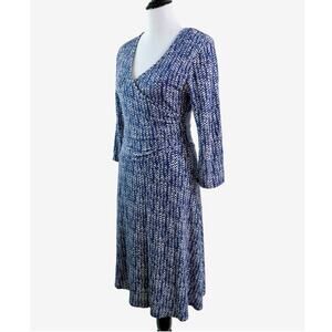 Garnet Hill Size S Brianna Faux Wrap Dress Surplice V Neck Navy